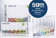 Coral Hi-Ball/Whisky Glasses-6 pack per pack