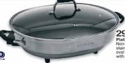Platinum Non-Stick Stainless Steel Oval Frying Pan With Glass Lid-Each