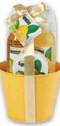 Lime & Lemon Bath Gift Set in Yellow Metal Holder