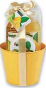Lime & Lemon Bath Gift Set In Yellow Metal Holder-Per Set