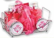 Pink Bath Gift Set In Wire Holder-Per Set
