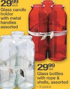 Glass Bottles With Rope & Shells, Assorted-3Pcs. Per Set