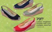 Ladies' Slingback Sandals With Cork Wedges Sizes 3-8 Per Pair