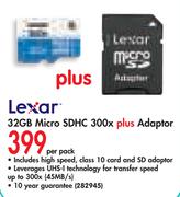 Lexar 32GB Micro SDHC 300x Plus Adaptor-Per pack