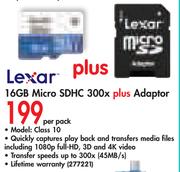 Lexar 16GB Micro SDHC 300x Plus Adaptor-Per Pack