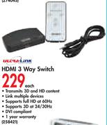 Ultra Link HDMI 3 Way Switch-Each