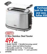 Defy 2 Slice Stainless Steel Toaster-TA630S Each