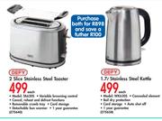 Defy 2 Slice Stainless Steel Toaster-TA630S & Stainless Steel Kettle-WK63OS 