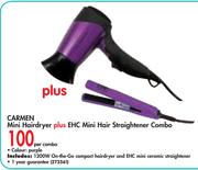 Carmen Mini Hairdryer Plus EHC Mini Hair Straightener Combo-Per Combo