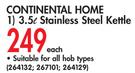 Continental Home 3.5L Stainless Steel kettle-Each