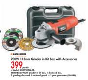 Black&DEcker 900W 115mm Grinder In Kit Box With Accessories-KG915KDG-GB Per Kit