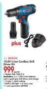 Bosch 10.8 Li-Ion Cordless Drill Driver Kit-GSR 1080-2-LI Per Kit