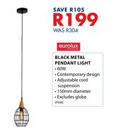 Eurolux Black Metal Pendant Light