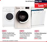 Defy 6 Series Tumble Dryer + 6kg Washing Machine And 12 Place Dishwasher