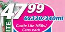 Castle Lite NRBs/Cans-6 x 330/340ml Each