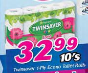 Twinsaver 1 Ply Econo Toilet Rolls-10's