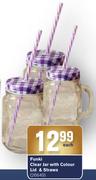 Funki Clear Jar With Colour Lid & Straws-Each