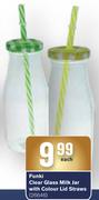 Funki Clear Milk Jar With Colour Lid Straws-Each