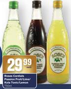Roses Cordials Passion Fruit/Lime/Kola Tonic/Lemon-750ml
