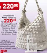 Almay Handbag containing Blackest Black Triple Effects Mascara, Black 16Hour Eyeliner & Beauty Club 