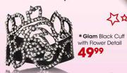 Glam Black Cuff with Flower Detail