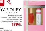 Yardley White Satin or White Satin Sheer Gift Set:Eau de Toilette 30ml & Perfumed Body Spray 90ml