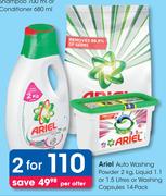 Ariel Auto Washing Powder 2kg, Liquid 1.1 Or 1.5L Or Washing Capsules 14 Pack-For 2 Per Offer