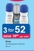 Dove Anti Perspirant Roll On-For 3 x 50ml