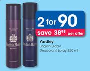 Yardley English Blazer Deodorant Spray-For 2 x 250ml