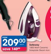 Safeway 1800 Watt Ceramic Soleplate Steam Iron-Each