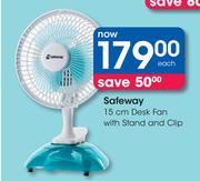 Safeway 15cm Desk Fan With Stand & Clip-Each
