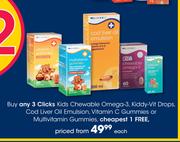 Clicks Kids Chewable Omega-3,Kiddy Vit Drops,Cod Liver Oil Emulsion,Vitamin C Gummies-Each