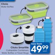 Clicks Smartlife Collapsible Containers, Water Bottles Or Travel Mugs-Each
