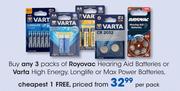 Royovac Hearing Aid Batteries Or Varta High Energy, Longlife Or Max Power Batteries-Per Pack 