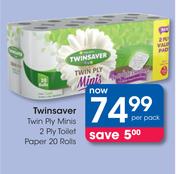 Twinsaver Twin Ply Minis 2 Ply Toilet Paper-20 Per Pack
