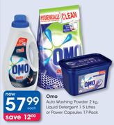 Omo Auto Washing Powder 2kg, Liquid Detergent 1.5L Or Power Capsules 17 Pack-Each