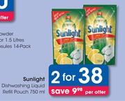 Sunlight Dishwashing Liquid Refill Pouch-For 2 x 750ml Per Offer