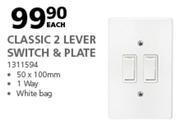 Classic 2 Lever Switch & Plate 50 x 100mm