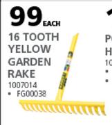 Lasher 16 Tooth Yellow Garden Rake-Each