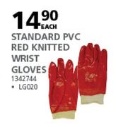 Standard PVC Red Knitted Wrist Gloves-Each