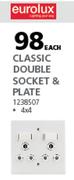 Eurolux Classic Double Socket & Plate 4 x 4