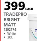 Plascon Tradepro 20L Bright Matt White-Each