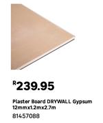 Gypsum Plaster Board Drywall 12mm x 1.2m x 2.7m 81457088