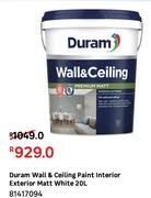 Duram Wall & Ceiling Paint Interior/Exterior Matt White 81417094-20L