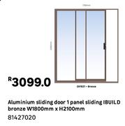 IBuild Bronze 1 Panel Aluminium Sliding Door W1800mm x H2100mm 81427020