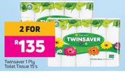 Twinsaver 1 Ply Toilet Tissue-For 2 x 15's