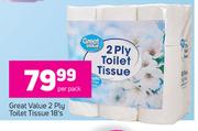 Great Value 2 Ply Toilet Tissue-18's Per Pack
