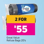 Great Value Refuse Bags-For 2 x 20's