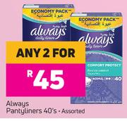 Always Pantyliners Assorted-For Any 2 x 40's