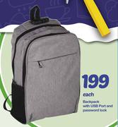 Backpack With USB Port & Password Lock-Each